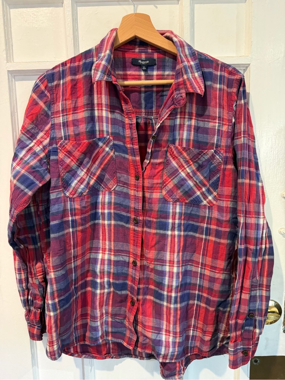 Madewell Red and Blue Plaid Button-Up Shirt